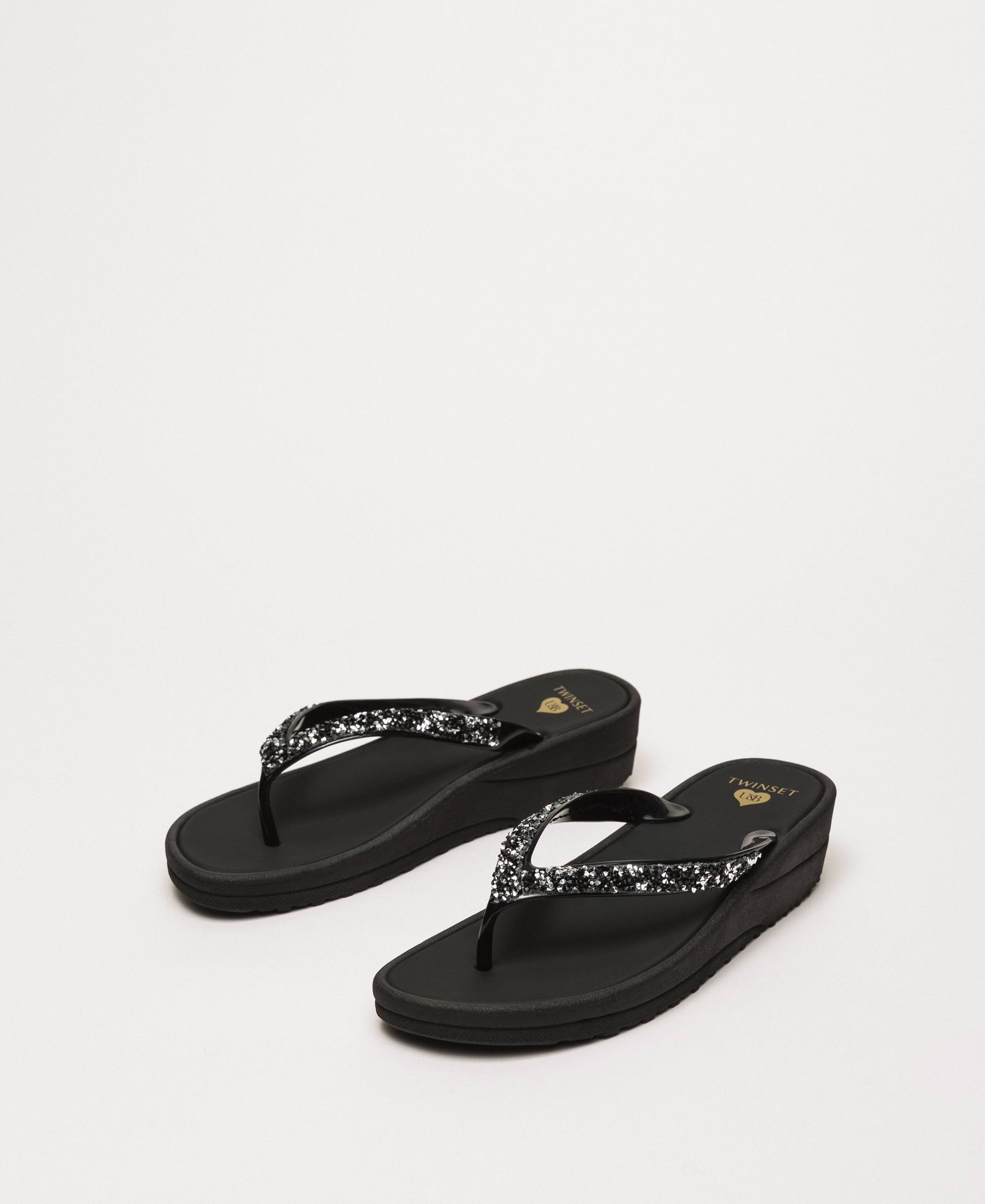 black sequin flip flops